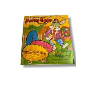 Vintage Party Eggs 6" 3 Honeycomb Hanging Lavender Blue Yellow New Old Stock